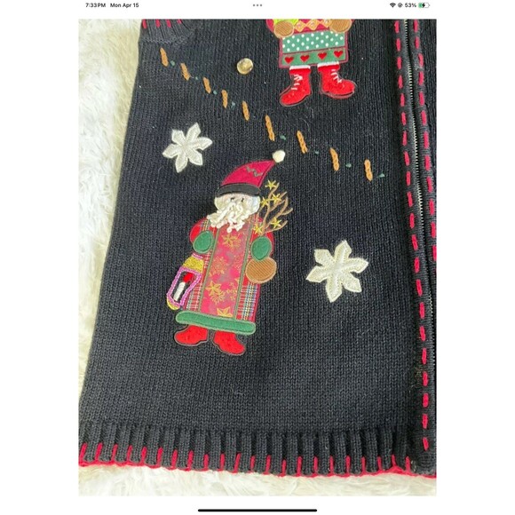 KIKIT Embroidered Christmas Sweater Vest Women's Size Lg Vintage- Ugly Sweater - Picture 5 of 12